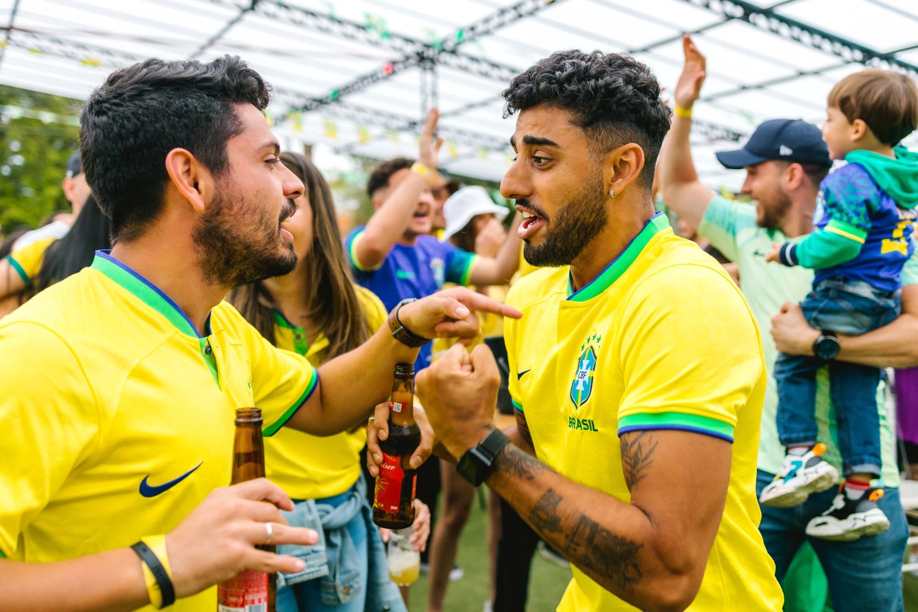 Friends celebrating a match win together